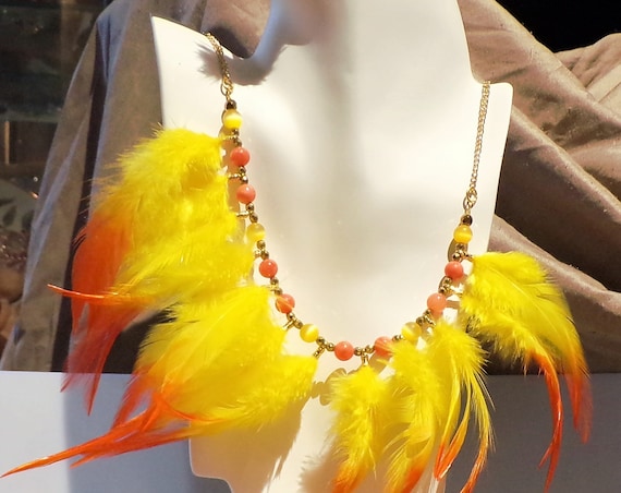 Yellow Bird..... feather and beaded jewelry suite