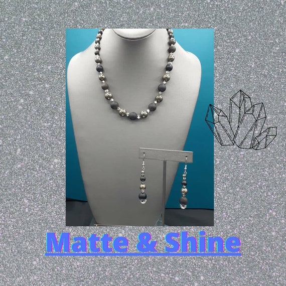 Matte black and Shiny silver Black Onyx and Silvertone beads