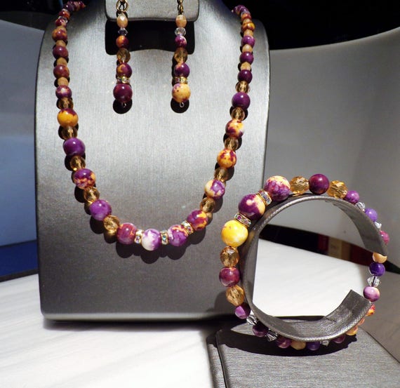 Mosaic in Purple and Orange 3 pc jewelry suite