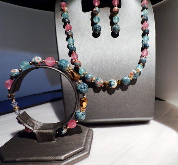 Blue and Pink Mosaic Wonder 3 pc jewelry suite