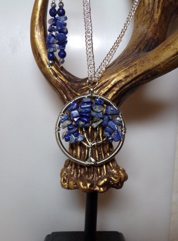 Lapis Lazuli Tree of Life and earring set