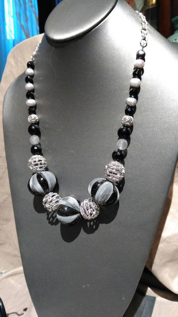 Bone. Black, Gray & Silver 3 piece jewelry suite