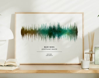 Personalised Music Sound Wave Art - Your Favourite Song Framed - Multi-colour with Stars