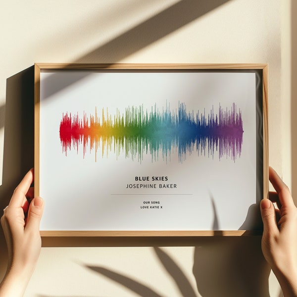 Aangepaste aquarel Soundwave Art, gepersonaliseerde cadeaus voor echtgenoot, muziekcadeaus voor mannen, Sound Wave Print, scanbare QR-codegolfvorm