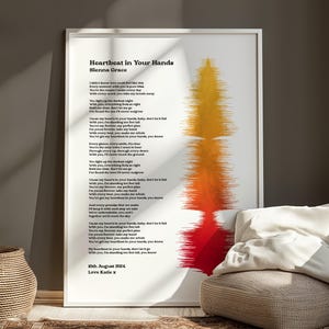 Póster personalizado de ondas sonoras con letras de canciones en acuarela / Arte mural musical personalizado / Regalo para novio