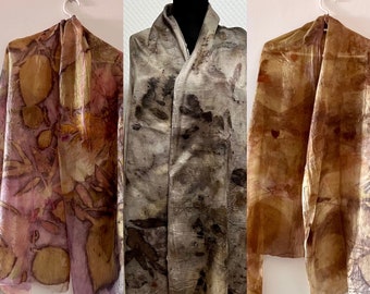 Silk scarves  eco print, natural dyeing eco dyed silk hand weaving silk