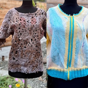 Felted sweater mesh   sweater made of natural wool  silk and linen.