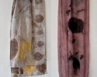 Eco print scarves silk and viscoze , natural dyeing, Eco dyed silk