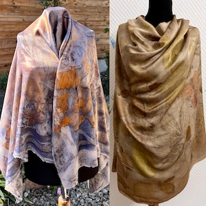 Sehr schöner Seidenstoff mit Pflanzendruck Naturseide mit Öko-Print und natürliche Färbung,Stoff zum Nähen von Schal Öko-Print.