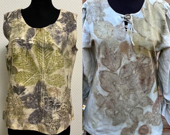Eco print linen blouse  natural dyeing botanical print