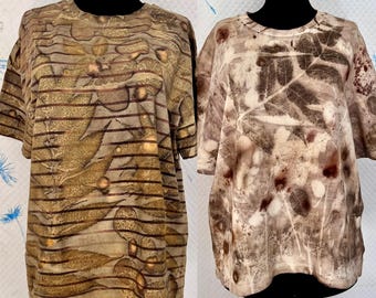 Handmade Eco Print T-Shirt – Plant Dyed Unisex Tee Organic Cotton Gift for Nature Lover