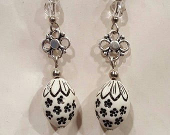 Black & White Floral Dangles