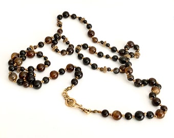 Brown Agate Gold Beaded Necklace