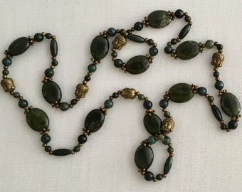 Boho Bronze Buddha Beaded Jade Necklace