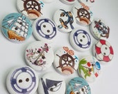Pirate Buttons, Nautical Buttons, 25mm Buttons, Wooden Buttons, Novelty Buttons, Boys Buttons, Voyager, Boat Buttons, Ship Buttons,