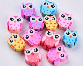 Owl Beads, Bird Beads, Fimo Beads, Clay Beads, Colourful Beads, Childrens Beads, Lightweight Beads,