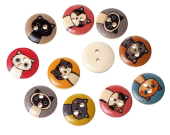 Cat Buttons, Wooden Cat Buttons, Wooden Buttons, 15mm Buttons, Wooden 15mm Buttons, Kitty Button, Kitten Buttons, Childrens Buttons, Cats