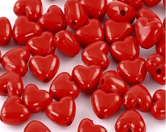 Red Heart Beads, Valentines Beads, Love Beads, Heart Beads, Acrylic Beads, Red Beads, 11mm Beads, Large Hole,