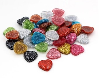 Glitter Cabochon, Heart Cabochons, Valentines day, Red hearts, Resin Hearts, Heart Flatabcks,