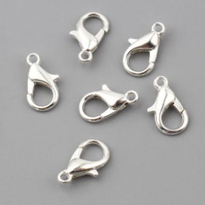 Silver Lobster Clasps, Silver Claw Clasps, Silver Plated Lobster Clasps, Silver Plated Claw Clasps, 12mm Lobster Clasps,  12mm Clasps,