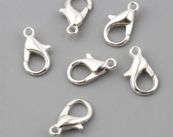 Silver Lobster Clasps, Silver Claw Clasps, Silver Plated Lobster Clasps, Silver Plated Claw Clasps, 12mm Lobster Clasps,  12mm Clasps,