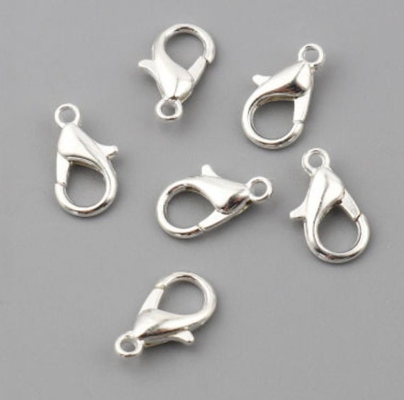 Silver Lobster Clasps, Silver Claw Clasps, Silver Plated Lobster Clasps, Silver Plated Claw Clasps, 12mm Lobster Clasps,  12mm Clasps,