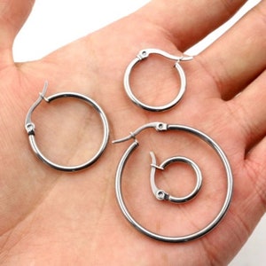 Steel Earring Hoops, Stainless Steel, Hoop Earrings, Silver Hoops, Large Hoops, 20mm, 25mm, 30mm, 35mm, 45mm, 55mm,