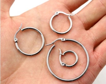 Steel Earring Hoops, Stainless Steel, Hoop Earrings, Silver Hoops, Large Hoops, 20mm, 25mm, 30mm, 35mm, 45mm, 55mm,