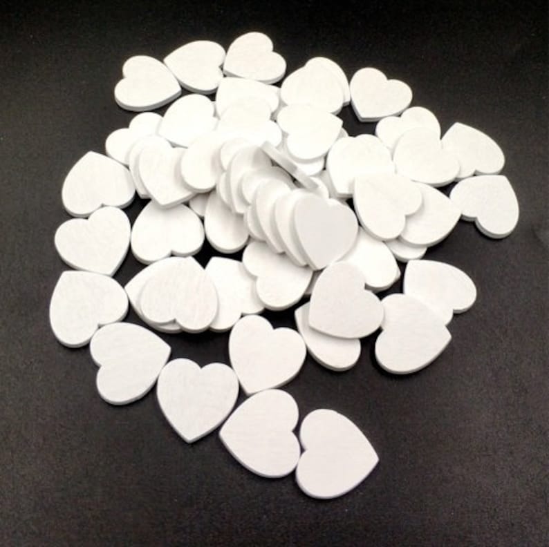 White Love Hearts Wooden Hearts Wedding Decorations Wedding Hearts 20mm Hearts, White Wooden White Hearts
