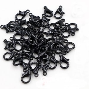 Black Lobster Clasps, Black Clasps, 12mm Fasteners, Joiners, Black Clips,