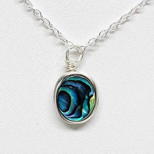Natural Abalone (Paua) Shell Pendant Necklace – Hand Wrapped in Silver-Plated Wire
