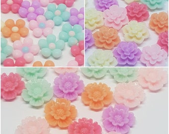 Flower Cabochons, 12mm Flowers, 10mm Floral Cabs, Flower Flatbacks, Small Flowers, Mixed Flowers, Rose Cabochons, Rose Flatbacks,