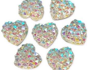 Heart Cabochons, Rhinestone Flatbacks, Rhinestone Hearts, Clear Hearts, Cabochons, Sparkly Flatbacks, Heart Decor, Clear AB, faux quartz,