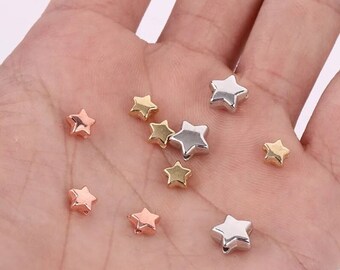 Star Beads, Silver Star Beads, Gold Pentagram Beads, Christmas Beads, 10mm Beads, 5 Pointed Star,  Small Star Beads, Star Spacer,