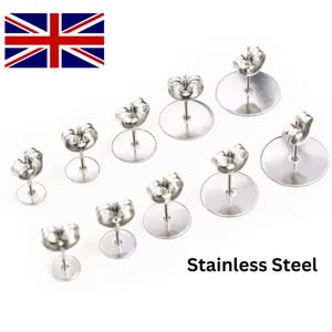 Earring Posts, Stainless Steel, Ear Studs, Silver Earring Post, 4mm, 8mm, Earring Pad, Earring Base, Earring Trays, 10mm, 12mm,