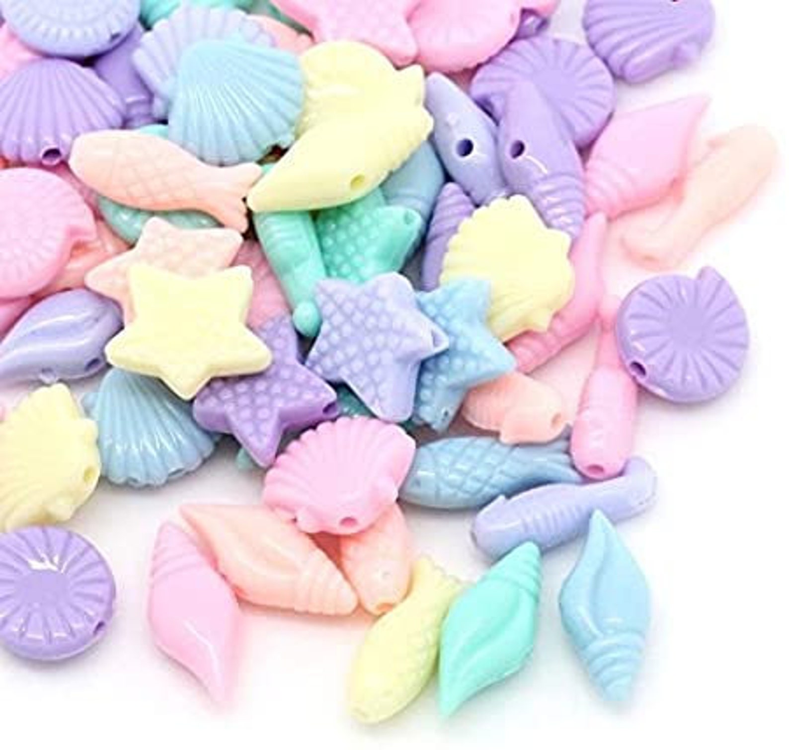Shell Beads Acrylic Beads Pastel Beads Ocean Beads Sea - Etsy