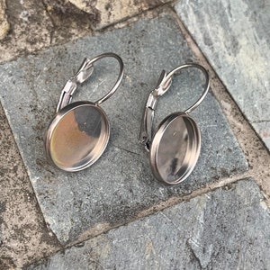 10 Pieces 316L Stainless Steel French Lever Back Earring Settings - 10mm To 25mm Cabochon Size - Silver