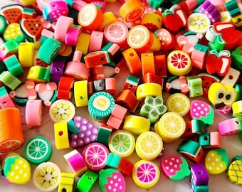 Fruit Beads, Fruit Slices, Fimo  Fruit, Polymer Beads, Clay Beads, 10mm Beads, Fruit Jewellery, Fruit Jewelry,