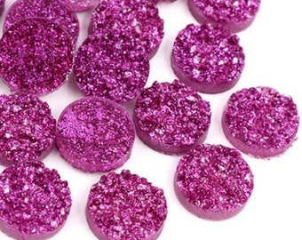 Pink Druzy, Magenta, Glitter Cabochon, Resin Cab, 8mm Cabochon, 10mm Cabochon, 12mm Cabochon, Sparkle, Plum,