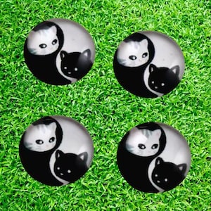 Cat Cabochons, 12mm Cabochon, Ying and Yang Cabochons, Black and White Cab,