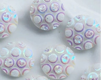 12mm White Cabochons, White AB, Resin Cabochons, Unique, 12mm Flatbacks, Bubble, Jewelelry Cabs,