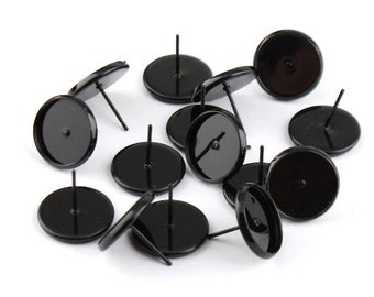 Black Studs, 10mm Earring, 12mm Earring, Black Bezels, Black Cabochon, Black 10mm, Black 12mm, Black Settings,