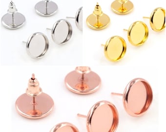 Earring Settings, 8mm Earring Settings, Silver Settings, Earring Posts, Silver Posts, Gold Posts, Round Bezels, Earring Blanks, 8mm Cabochon