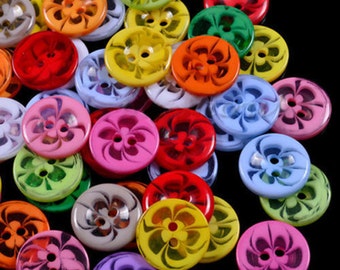 Swirl Buttons, Flower Buttons, Swirl Resin Buttons, 14mm Resin Buttons, 14mm Flower Buttons, Mixed Colour Buttons, Button Packs, Acrylic