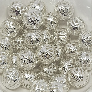 12mm Silver Beads, Filigree Beads, Large Silver Beads, Silver Spacer Beads, Hollow Beads, Lightweight Large, 12mm Beads,
