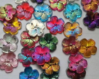 Sew On Flower, Flower Embellishments, Flower Applique, 15mm Flowers, Flower Decoden, AB, Sew On, Flower Buttons, AB Buttons, Resin Buttons,