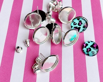 Round Earring Settings, 10mm Earring Settings, Silver Plated Earring Settings, Earring Posts, Silver Posts, Round Bezels, Earring Blanks,