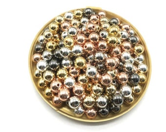 Metallic Beads, Rose Gold Beads, Copper Beads, 6mm Beads, 4mm Beas, 3mm Beads, Acrylic Beads, Lightweight Beads,