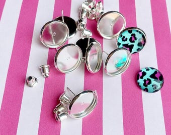 Silver Studs, Cabochon Settings, 12mm Earring Settings, Silver Plated Earring Settings, Earring Posts, Silver Posts, Earring Blanks,