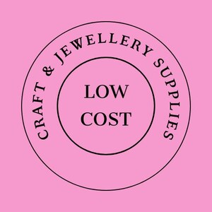 May include: Pink circle with black text that reads "Craft & Jewellery Supplies Low Cost".